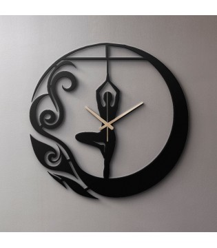 Metal wall clock with yoga...